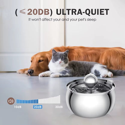 304 Stainless Steel Pet Water Fountain 4L/135 Oz with Faucet Silent Filter Automatic Dog Water Fountain Live Water Circulation